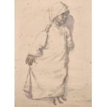 Erich Wolfsfeld (1884-1956) German. Study of an Arab Girl, Ink and Wash, Signed in Pencil, 24.5” x