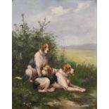 Albert Willms (19th-20th Century) French. Three Fox Hounds Resting, Oil on Panel, Signed, 9.5” x 7.