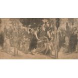 19th Century European School. Study of a Procession, Charcoal, Indistinctly Signed in Pencil, 10”