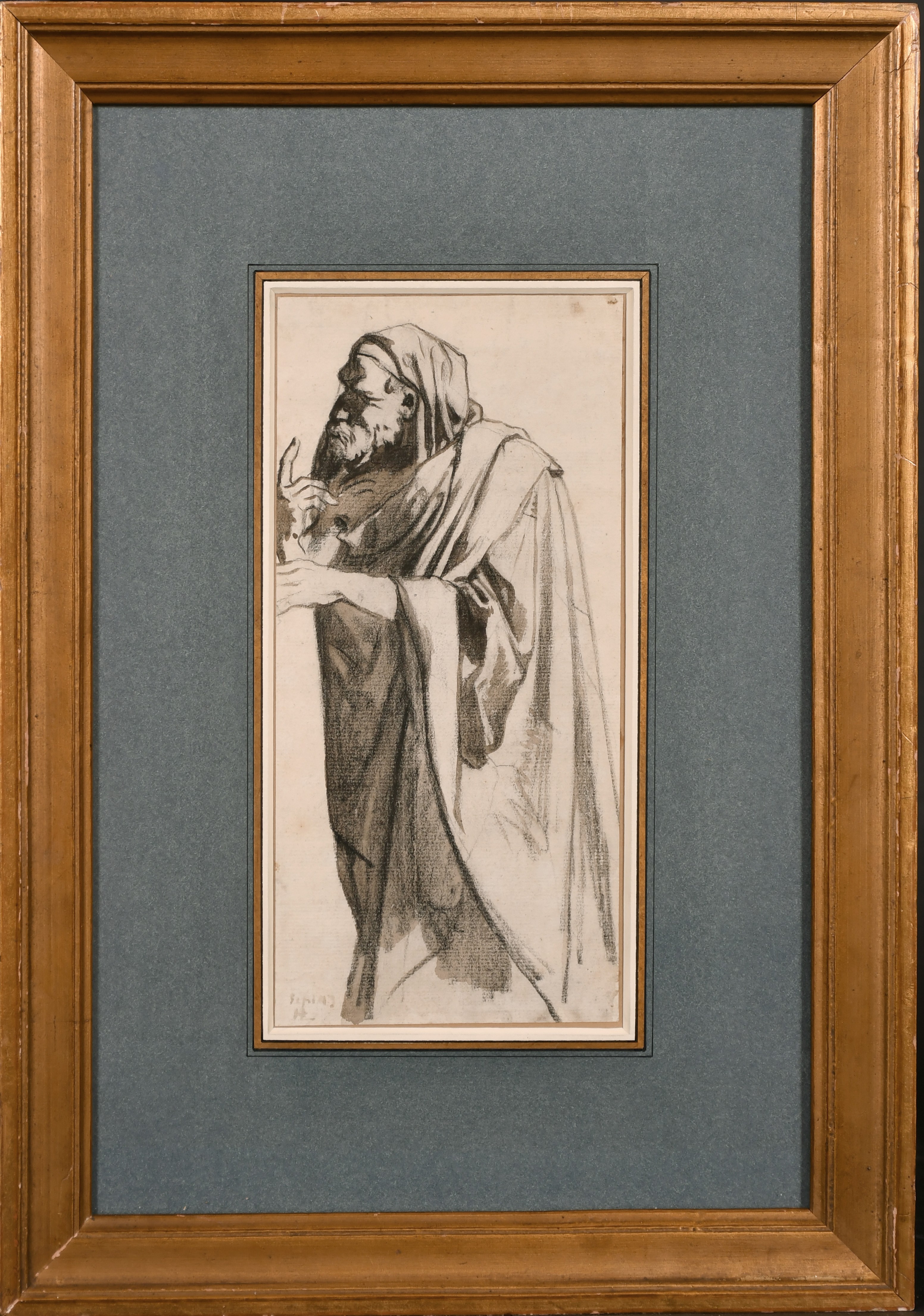 Karl-Ernest-Rodolphe-Heinrich Salem ‘Henri’ Lehmann (1814-1882) French. Study of a Standing Draped - Image 2 of 4