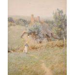 Helen Allingham (1848-1926) British. ‘A Country Cottage’, a Thatched Cottage with a Milkmaid in
