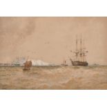 Thomas Bush Hardy (1842-1897) British. “Off Dover”, a Busy Shipping Scene, Watercolour, Signed,