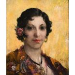 Paul Charavel (1877-1961) French. A Spanish Beauty, Oil on Panel, Signed, 18” x 15” (45.7 x 38.1cm)