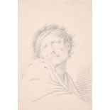 Thomas Worlidge (1700-1776) British. Study of a Man with a Headscarf, Pencil, Signed with Initials