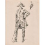 19th Century French School. Study of a Standing Man wearing a Tricorn Hat, Chalk, with another study