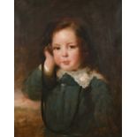 Circle of James Sant (1820-1916) British. Bust Portrait of a Young Boy, Oil on Canvas, in a Watts