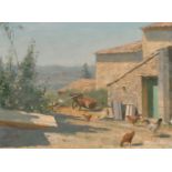 Gerald Norden (1912-2000) British. “Provence”, Chickens in a Farmyard, Oil on Board, Signed and