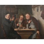 19th Century German School. Figures in a Tavern, Oil on Canvas, Signed with Monogram ‘JM’, 20” x 26”