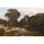 Henry Jutsum (1816-1869) British. A River Landscape with a Fisherman, Oil on Canvas, Signed,