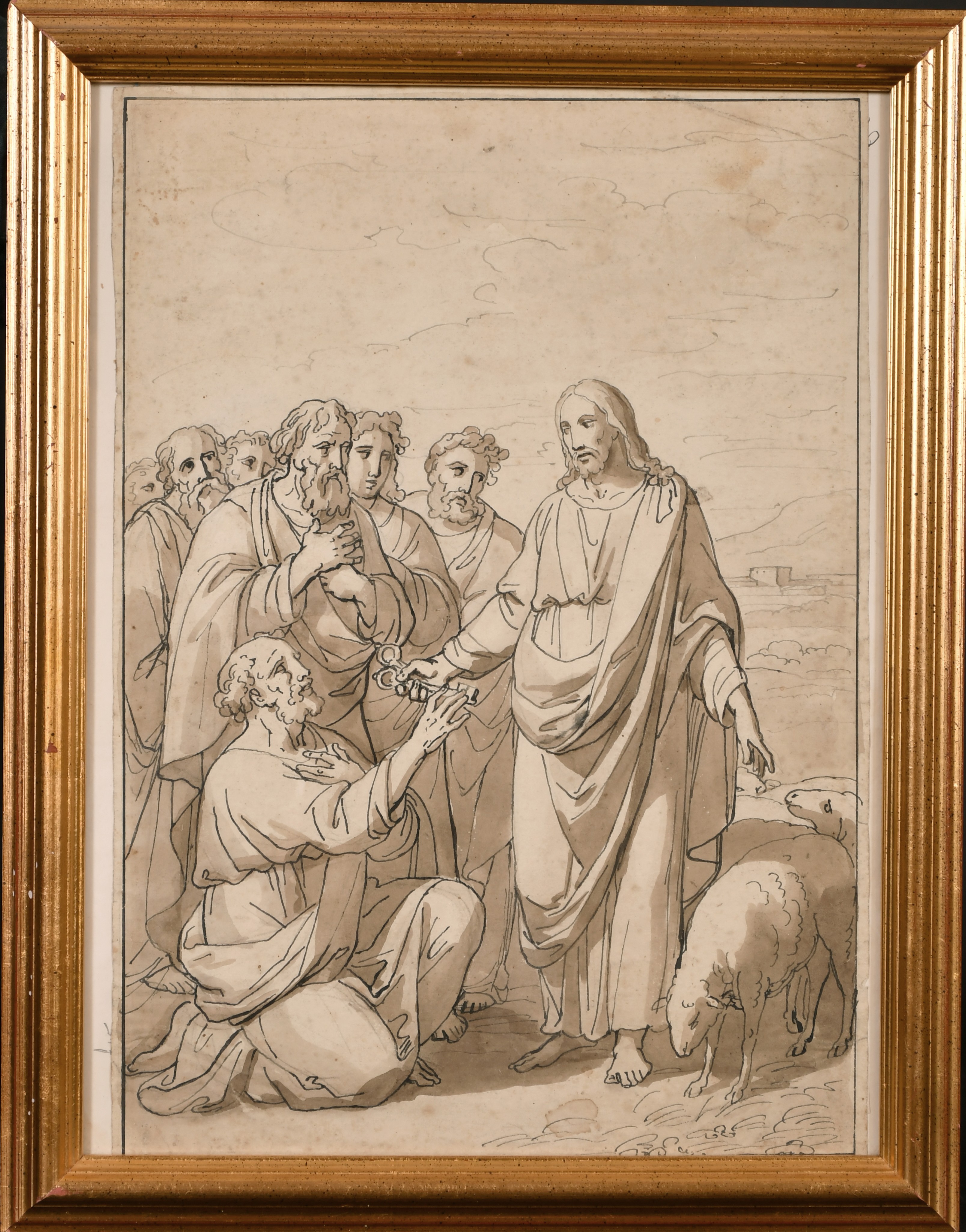 Circle of Tomasso Minardi (1787-1871) Italian. Christ Handing the Key to St Peter, Ink and Pencil, - Image 2 of 3