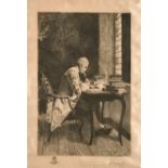After Ernest Meissonier (1815-1891) French. “The Poet”, Engraving on Silk, 12” x 8” (30.5 x 20.