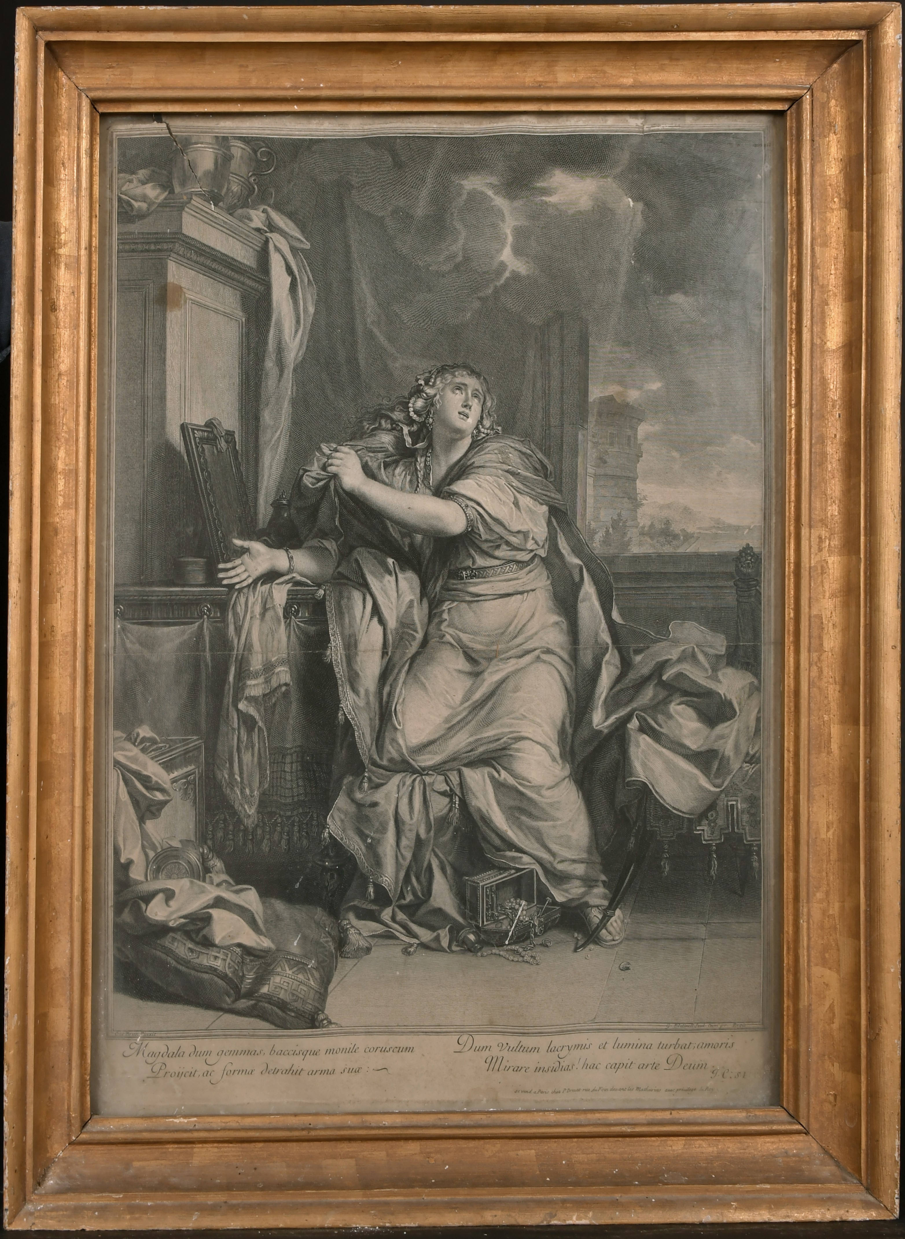 After Charles Le Brun (1619-1690) French. Magdelene in an Interior, Engraving, 20” x 15.5” (50.8 x - Image 2 of 4