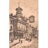 Charles Bird (1856-1916) British. ‘The Guildhall, Guildford Highstreet’, Engraving, Signed in