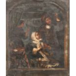 After Willem van Mieris (1662-1747) Dutch. Figures in an Interior, Oil on Metal, Unframed 12.5” x