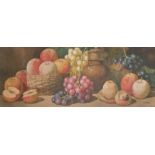 Giovanni Barbaro (1864-1915) Italian. Still Life of Fruit and a Wicker Basket, Watercolour,