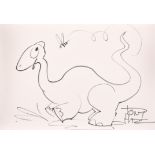 Tony Hart (1925-2009) British. A Sketch of a Dinosaur and a Bee, Felt Pen, Signed, Unframed 21.75” x
