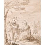 Circle of Inigo Jones (1573-1652) British. Christ at the Well, Ink and Wash, 8.25” x 6.75” (21 x