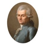 18th Century French School. Bust Portrait of a Wigged Man wearing a blue coat with a white shirt,