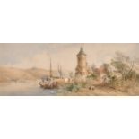 Emma Sophia Oliver (1819-1885) British. “On the Rhine”, Watercolour, Signed, and Inscribed on a