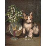 Wilson Hepple (1854-1937) British. Study of a Kitten with a Shell and Vase of Lily of the Valley,