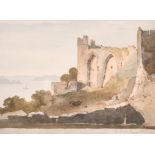 Emma Gertrude Barry (19th Century) British. Ruins in a Coastal Landscape, Watercolour, Signed and