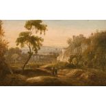 Circle of Patrick Nasymth (1787-1831) British. Figures in an Arcadian Landscape, Oil on Panel, bears