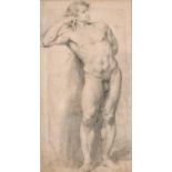 18th Century German School. Study of a Standing Male Nude, Pencil, Inscribed verso, 17” x 8.5” (43.2