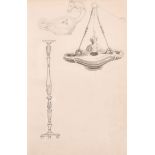 19th Century English School. A Study of Classical Lamps, Pencil and Wash, 7” x 4.5” (17.7 x 11.