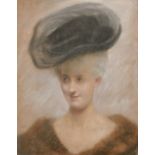 Henri Marius Camille Bouvet (1859-1945) French. Bust Portrait of a Lady in a Hat, Pastel, Signed,