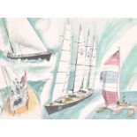 Albany Wiseman (1930- ) British. ‘Montage of Racing Yachts and a Catamaran’, Lithograph, Signed,