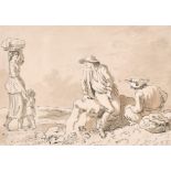 18th Century English School. Figures in a Landscape, Ink and Wash, 4.5” x 6.25” (11.3 x 15.8cm)