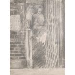 John Abbott (1948- ) British. Girls by a Doorway, Pencil, Inscribed verso, 18.5” x 13.75” (47 x