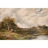 Edmund Morison Wimperis (1835-1900) British. A River Landscape with Figures in the foreground and