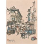20th Century Chinese School. “Chinatown, S’pore ‘84”, a Street Scene, Print, 18” x 13” (45.7