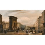 Giuseppe Canella (1788-1847) Italian. “Porte St. Denis, Paris”, a Busy Street Scene with Figures,