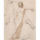 Circle of Jean-Baptiste Greuze (1725-1805) French. Study of a Naked Man, Ink and Wash, 6” x 4.75” (