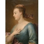 Early 18th Century European School. Bust Portrait of a Lady in profile wearing a Blue Dress, Oil