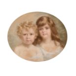 M. W. Rutherford (19th Century) British. Study of Two Children, Pastel, Indistinctly Signed, in a