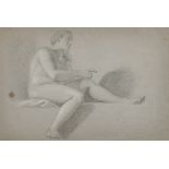 18th Century French School. Allegory of Secrecy, Pencil heightened with white, 11.5” x 18” (29.2 x