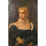 17th Century Italian School. Half Length Portrait of a Noble Lady, Oil on Canvas, Unframed 28” x 18”