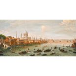 After Giovanni Antonio Canal ‘Canaletto’ (1697-1768) Italian. A River Scene with Gondolas, Oil on