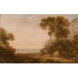 Early 19th Century English School. Figures in an Extensive River Landscape, Oil on Panel, 4.25” x
