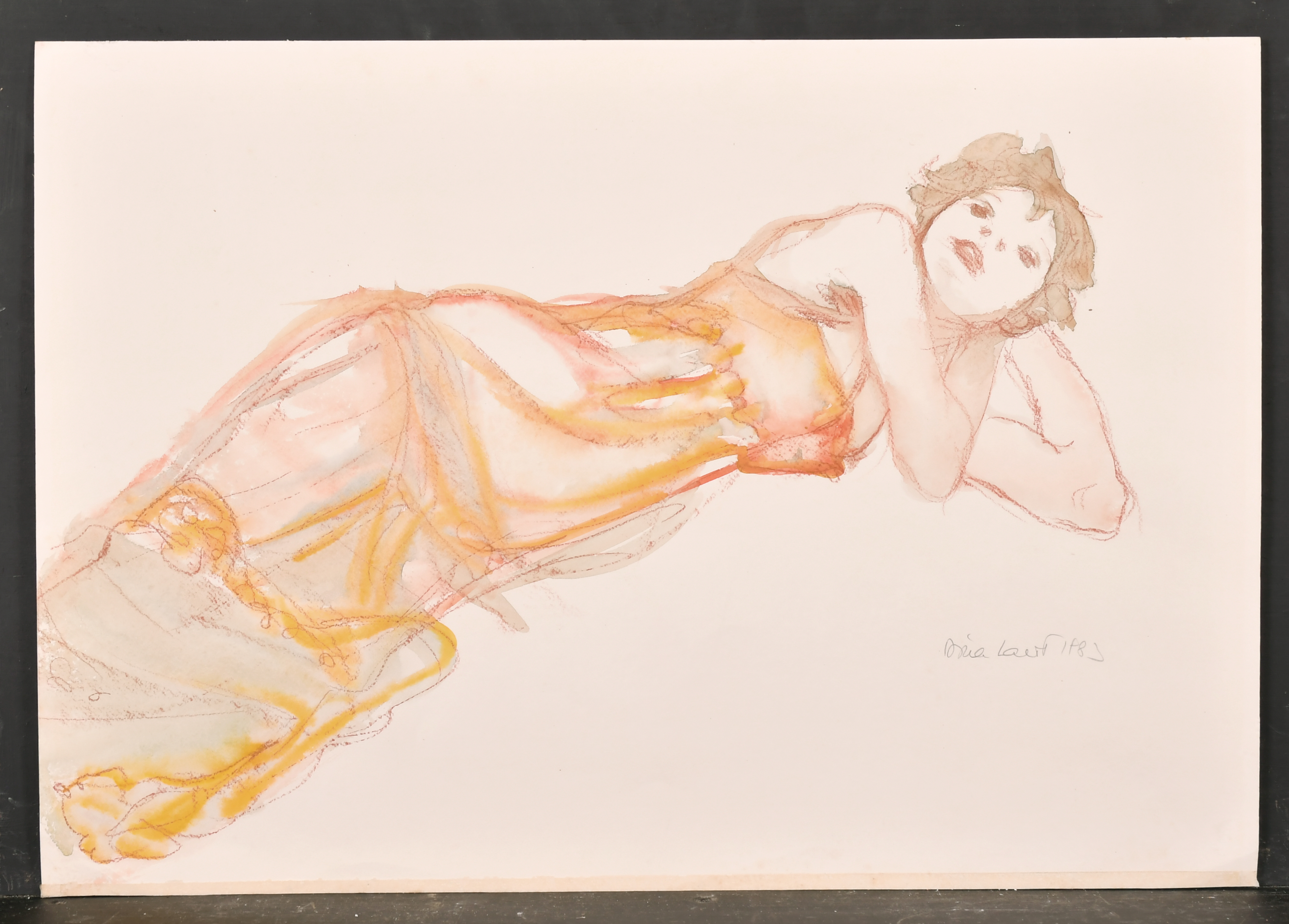 Dina Larot (1942- ) Austrian. Study of A Reclining Semi Naked Lady, Watercolour and Chalk, Signed - Image 5 of 6
