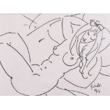 Kanwaldeep Singh Kang ‘Nicks’ (1964-2007) Indian. A Reclining Nude, Ink, Signed and Dated ’96, 15.5”