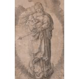 After Lucas van Leiden (1494-1533) Dutch. "Madonna auf der Mondsichel", Engraving, in a Gilt and