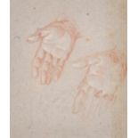 18th Century French School. Studies of Hands, Red and White Chalk, 5.75" x 5.25" (14.7 x 13cm),