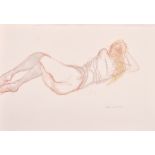 Dina Larot (1942- ) Austrian. Study of a Reclining Semi Naked Lady, Watercolour and Chalk, Signed