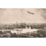 Henry Howard (20th Century) British. “Airship R 101 Over London”, Etching, Mounted, Unframed 5.5”