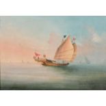 19th Century Chinese School. A Sailing Junk, Oil on Board, 8.5" x 12" (21.5 x 30.5cm)