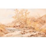 William Widgery (1822-1893) British. A Rocky River Landscape with Drover and Cattle, Watercolour,